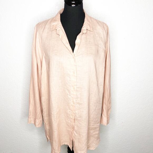 Garnet Hill light orange linen button down tunic top size Petite Large PL - Picture 1 of 14